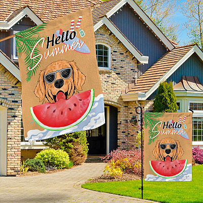 Alternative view of Hello Summer Watermelon Golden Retrieve Decorative Garden Flag - Indoor Outdoor Flag - House Flag