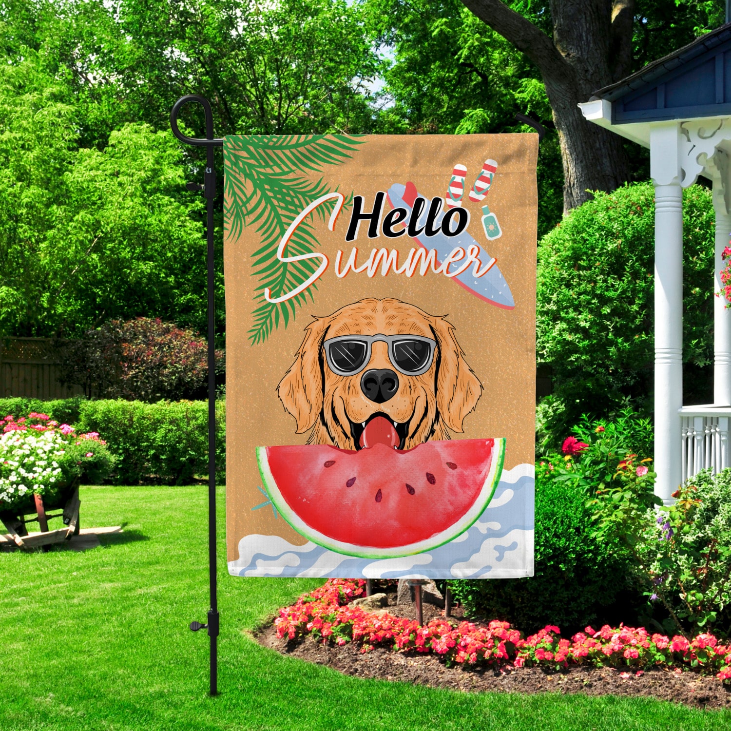 3HP. Hello Summer Garden Flag Mockup 2