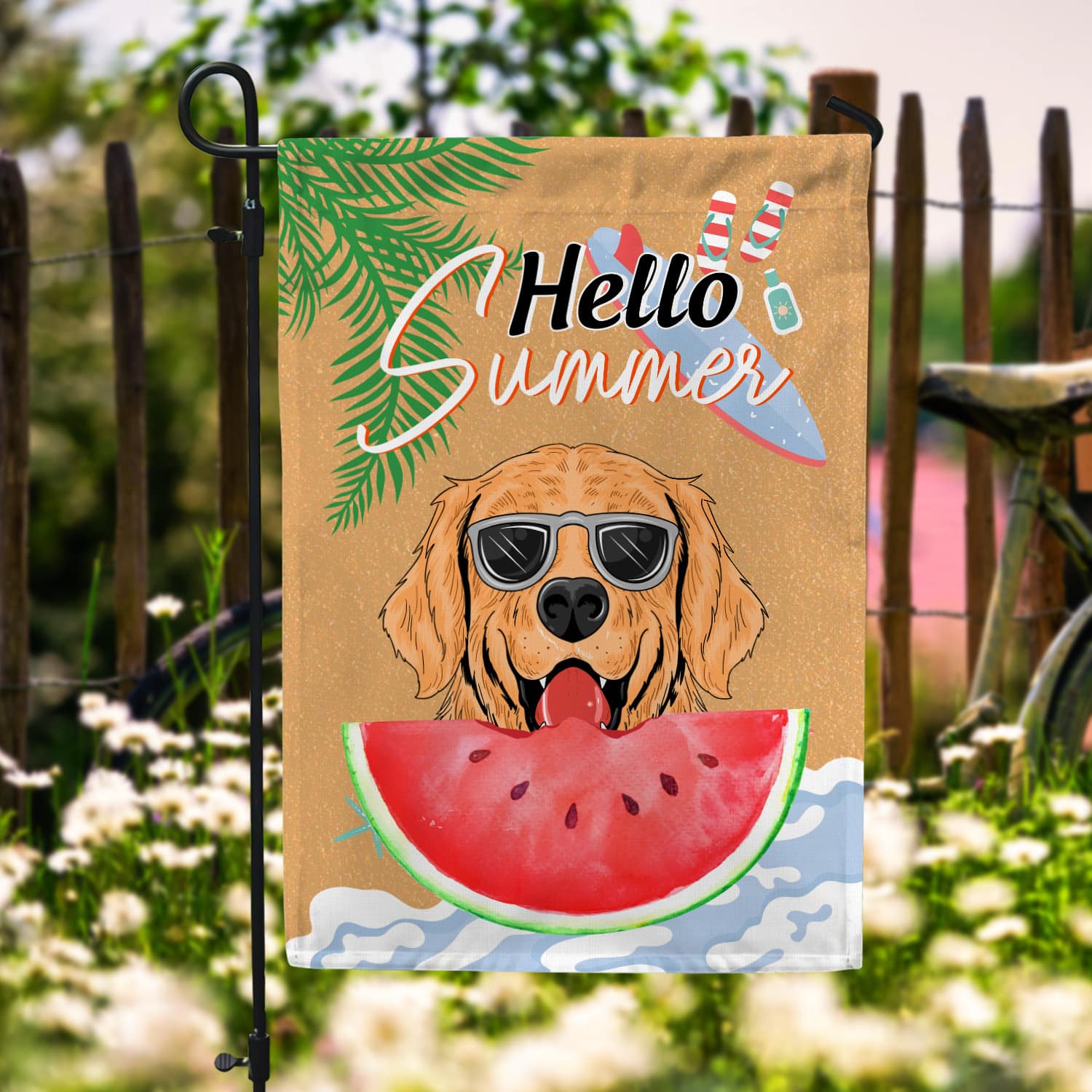 3HP. Hello Summer Garden Flag Mockup 6