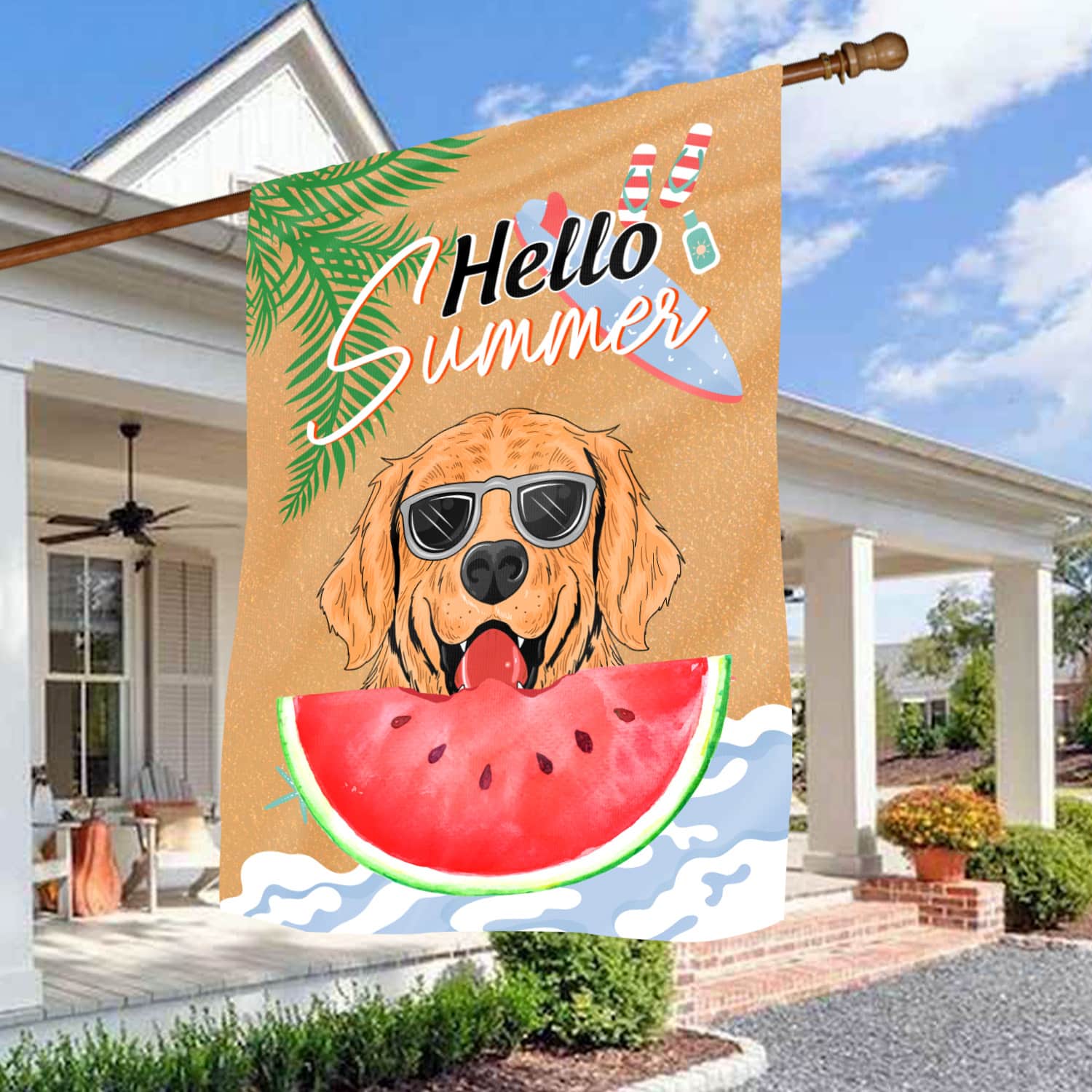 3HP. Hello Summer House Flag Mockup 3
