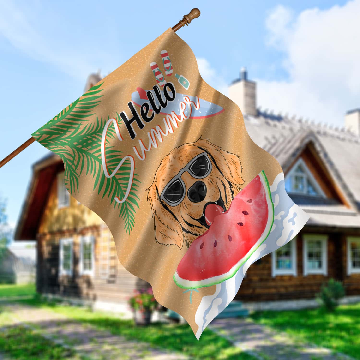 3HP. Hello Summer House Flag Mockup 5
