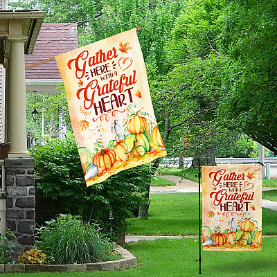 Alternative view of Gather Here with a Grateful Heart Garden Flag - House Flag - Wall Flag - Pumpkin Patch Flag