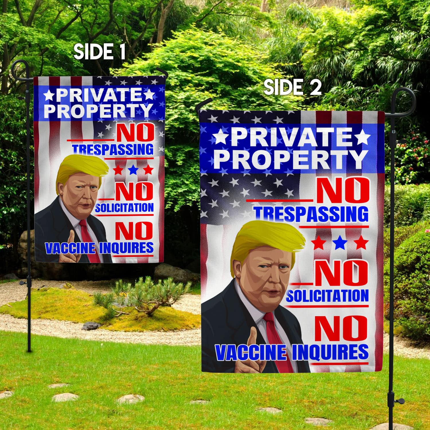4UT. Trump No Vaccine_30x40_Side 1 Garden Flag Mockup 2 Side