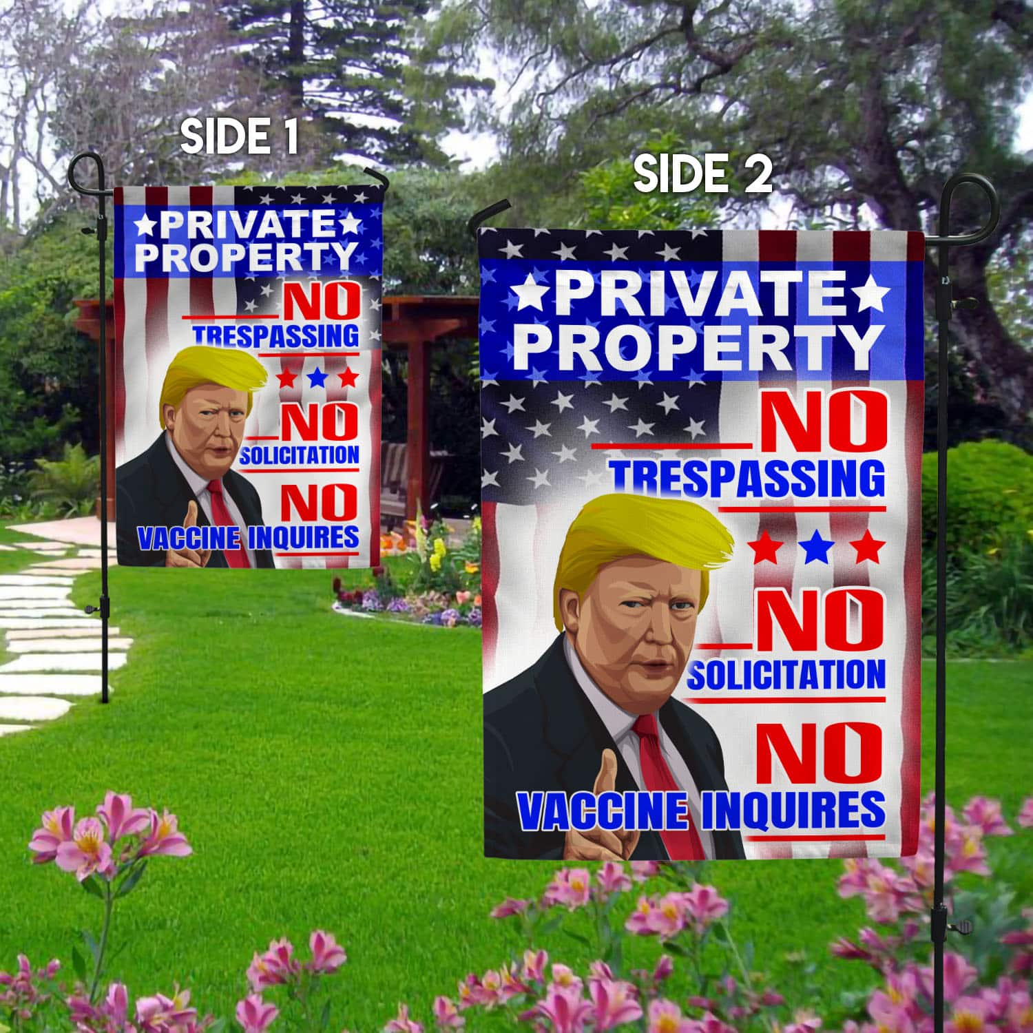 4UT. Trump No Vaccine_30x40_Side 1 Garden Flag Mockup 2 Side-1