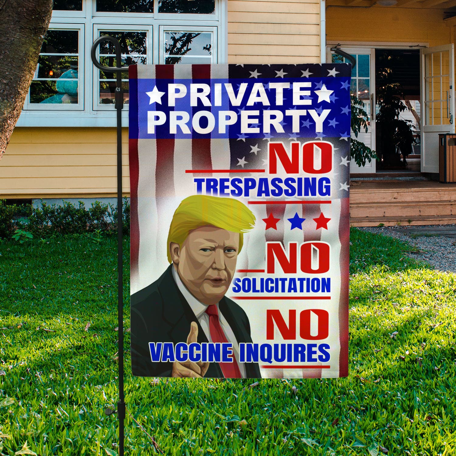 4UT. Trump No Vaccine_30x40_Side 1 Garden Flag Mockup 3