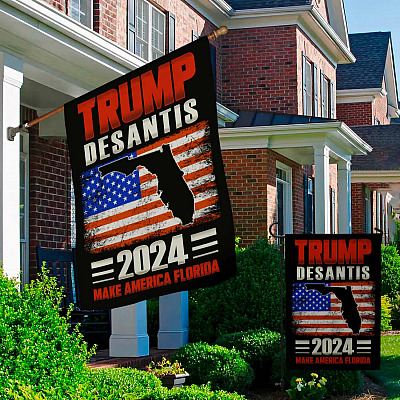 Alternative view of Trump Desantis 2024 Flag Make America Florida Garden Flag - Trump Make America Great Again House Flag