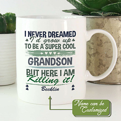 Alternative view of Personalized Name I Never Dreamed I'd Grow Up To Be A Super Cool Grandson Ceramic Coffee Mug - Water Bottle