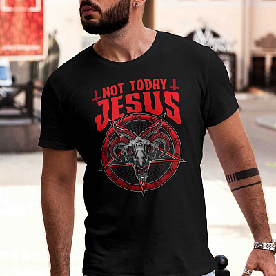 Alternative view of Satan Baphomet Not Today Jesus T-Shirt
