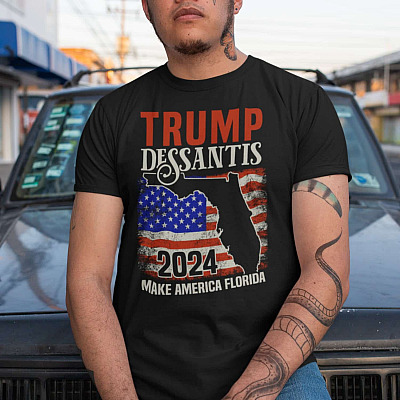 Trump Desantis 2024 Flag Make America Florida T-Shirt - Support Trump Take America Back V-Neck Tee