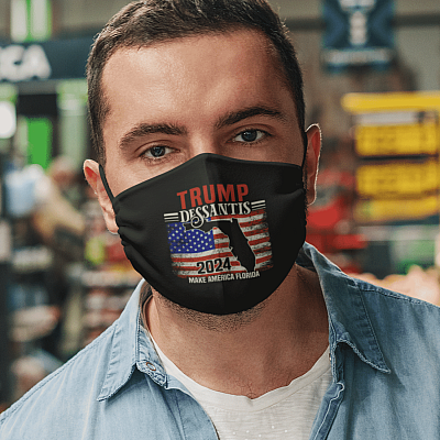 Alternative view of Trump Desantis 2024 Flag Make America Florida Washable Reusable Custom Printed Cloth Face Mask Cover