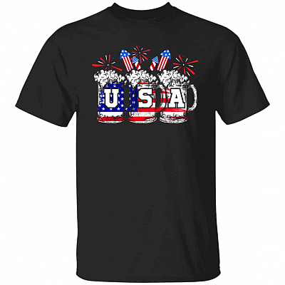 Beer American Flag T-Shirt, Black, Unisex T-Shirt