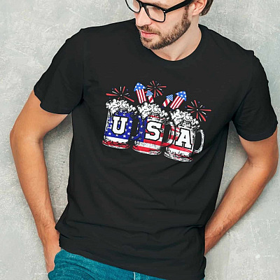 Alternative view of Beer American Flag T-Shirt