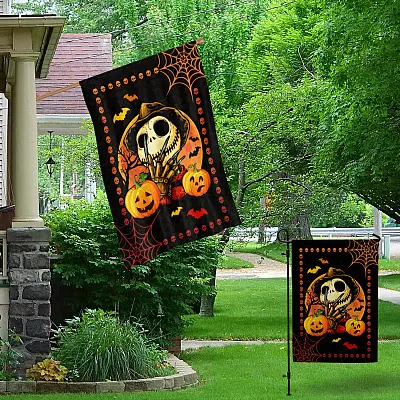 Alternative view of Jack Skellington Freddy Halloween Flag - Funny Halloween Horror Movie Garden Flag - House Flag