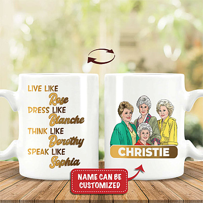 Alternative view of Personalized Name Golden Live Like Rose Dress Like Blanche Two Sides Mug-Beer Stein-Water Bottle-Color Changing Mug