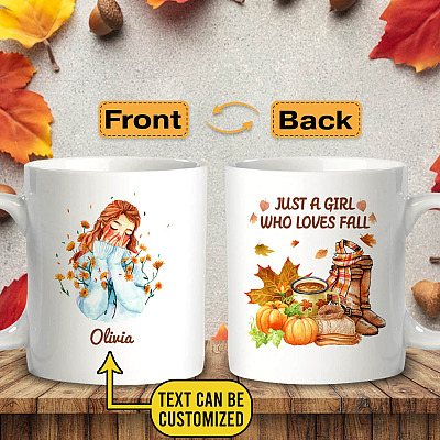 Alternative view of Personalized Just A Girl Who Loves Fall Coffee Mug - Custom Fall Mug - Autumn Travel Bottle