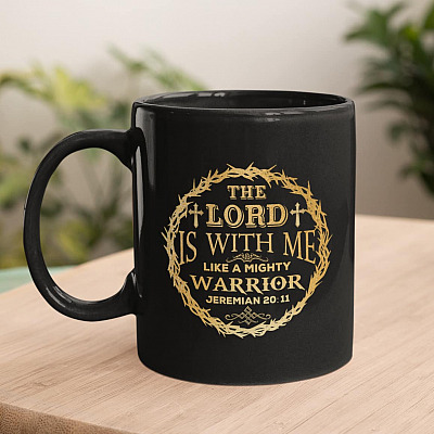 Alternative view of The Lord Is With Me Like A Mighty Warrior Jeremiah 20 11 Ceramic Coffee Mug - Christian Bible Verse Gift
