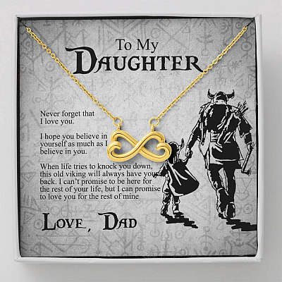Viking Dad to My Daughter Never Forget That I Love You I Hope You Believe in Yourself Infinity Heart Pendant Necklace - Infinity Heart Necklace (18K Yellow Gold)