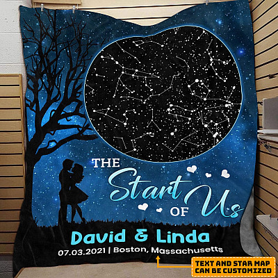 The Start Of Us Personalized Star Map Fleece Sherpa Blanket For Couple - Custom Star Map Constellation Wedding Anniversary Gifts Throw Blanket