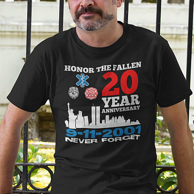 Alternative view of Honor the Fallen 20 Years Anniversary 9/11/2021 Never Forget T-Shirt - 9-11 Memorial Day Shirt