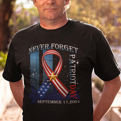 Alternative view of Never Forget Patriot Day 9-11-2001 T-Shirt - Memorial Day Ribbon Shirt