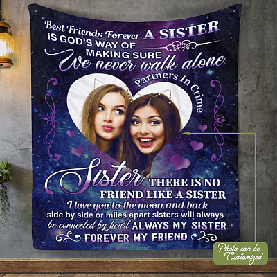 Personalized Photo Best Friend Forever a Sister Is God's Way of Making Sure Fleece-Mink Sherpa-Woven Blanket