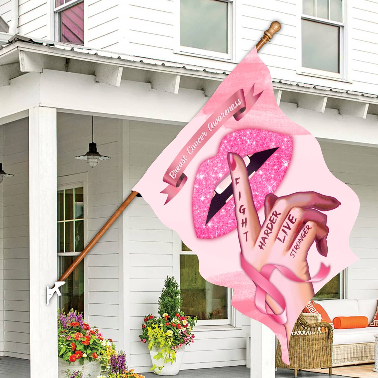 7KNG. Breast Cancer 30x40 House Flag Mockup 7