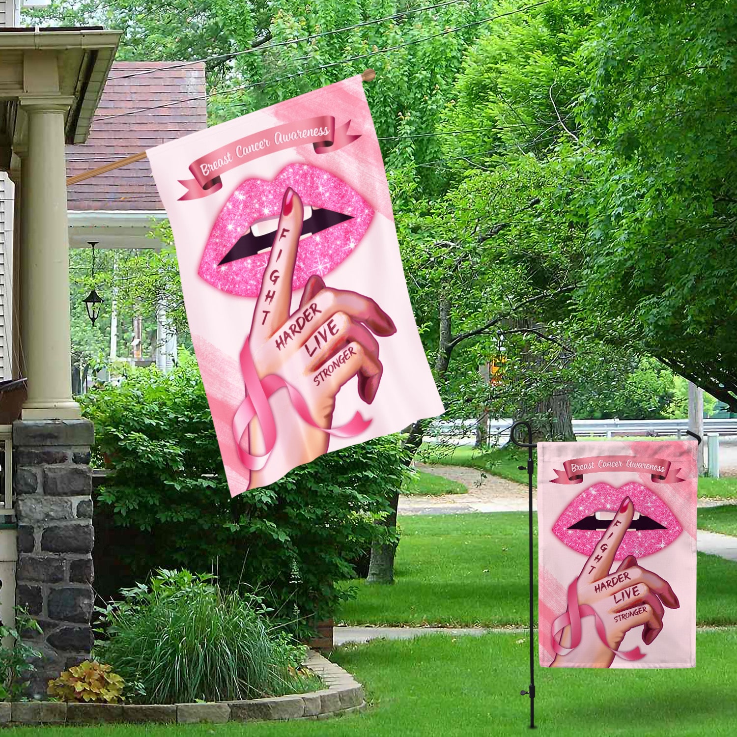7KNG. Breast Cancer 30x40 Garden & House Mockup 1