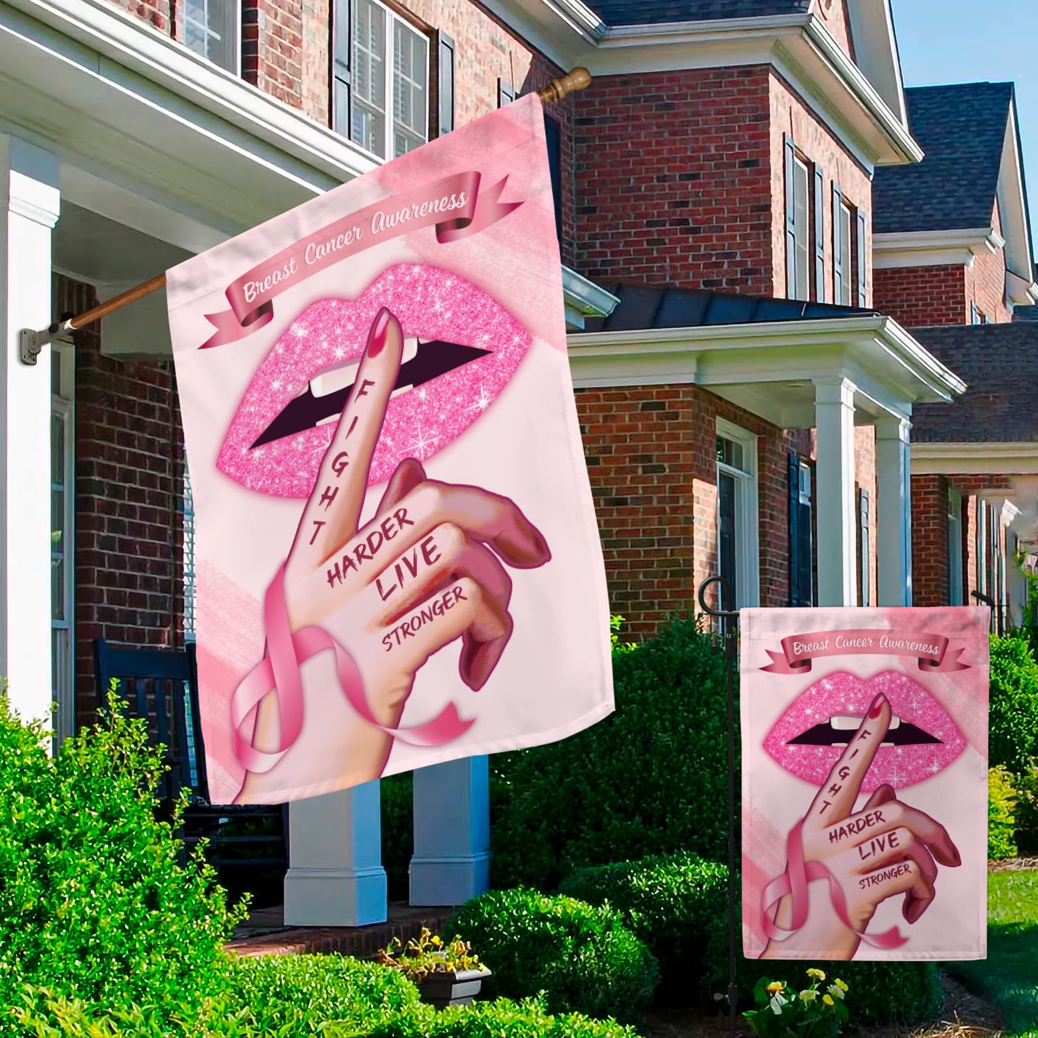 7KNG. Breast Cancer 30x40 Garden & House Mockup 2