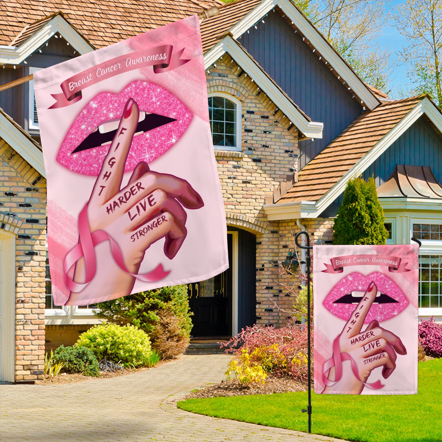 7KNG. Breast Cancer 30x40 Garden & House Mockup 3