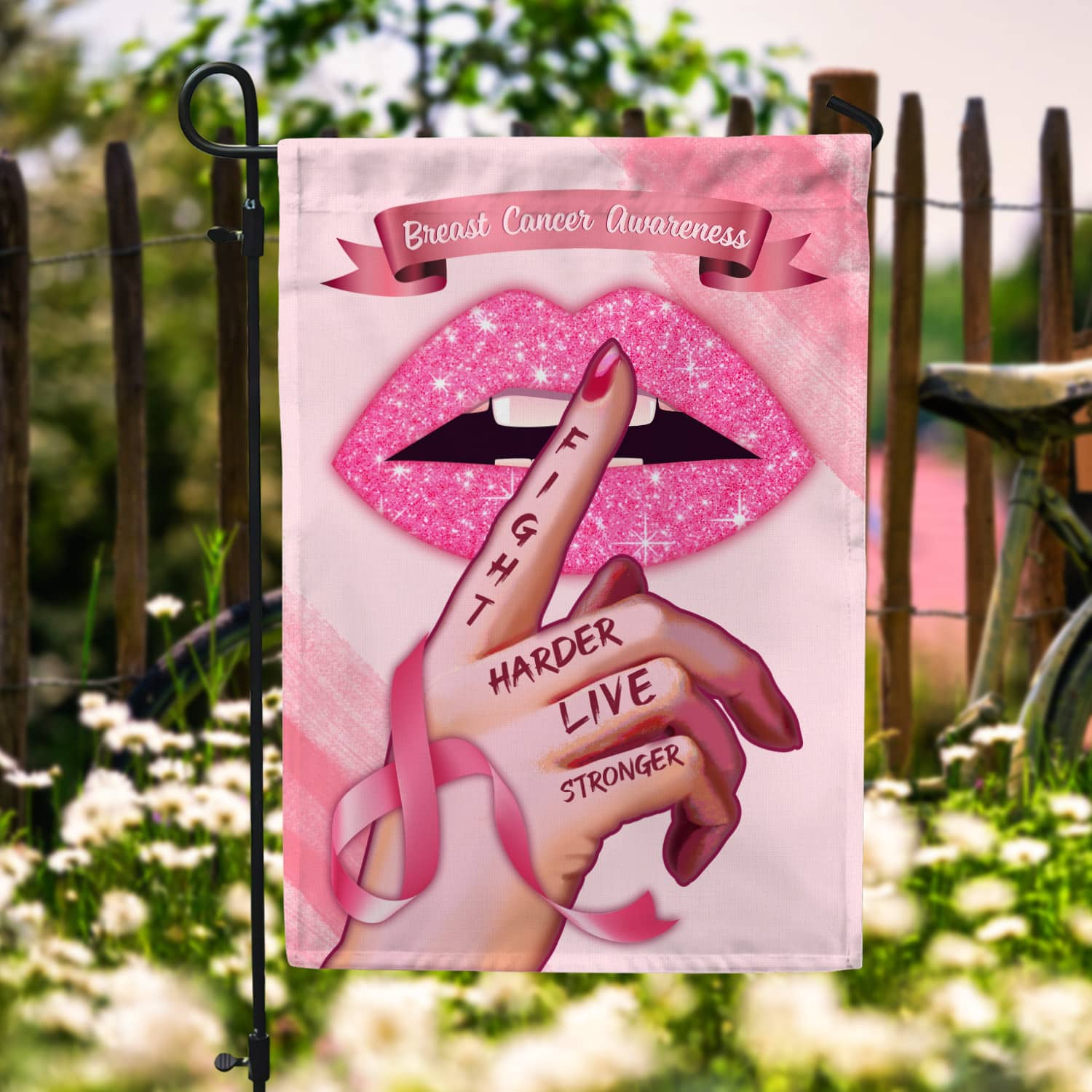 7KNG. Breast Cancer 30x40 Garden Flag Mockup 6