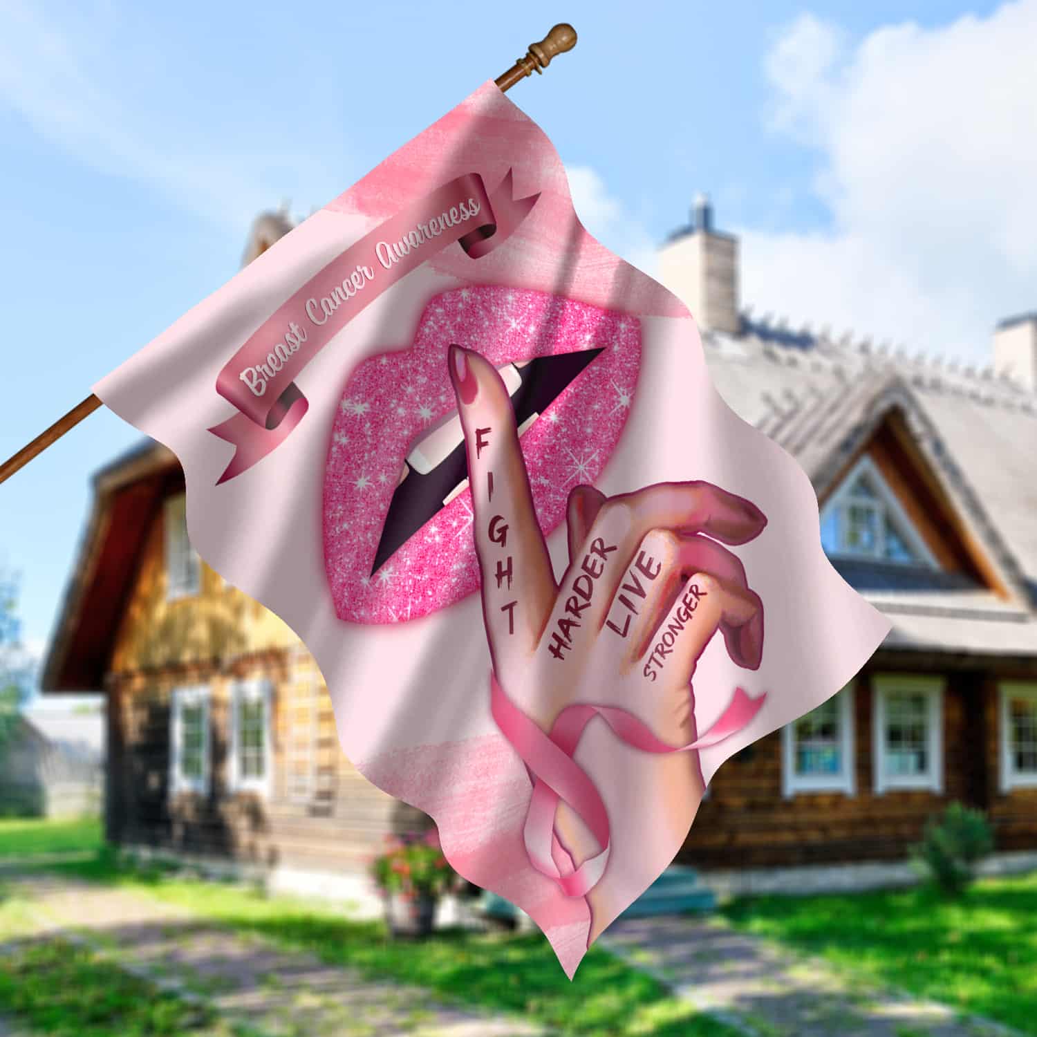 7KNG. Breast Cancer 30x40 House Flag Mockup 5