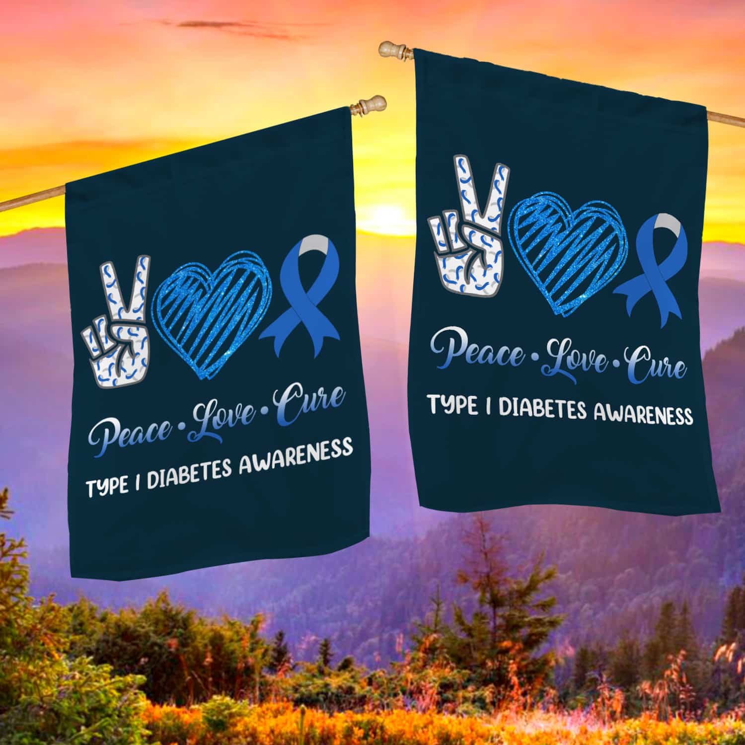 6KNG. Type 1 Diabetes-30x40 House Flag Mockup 2 Side