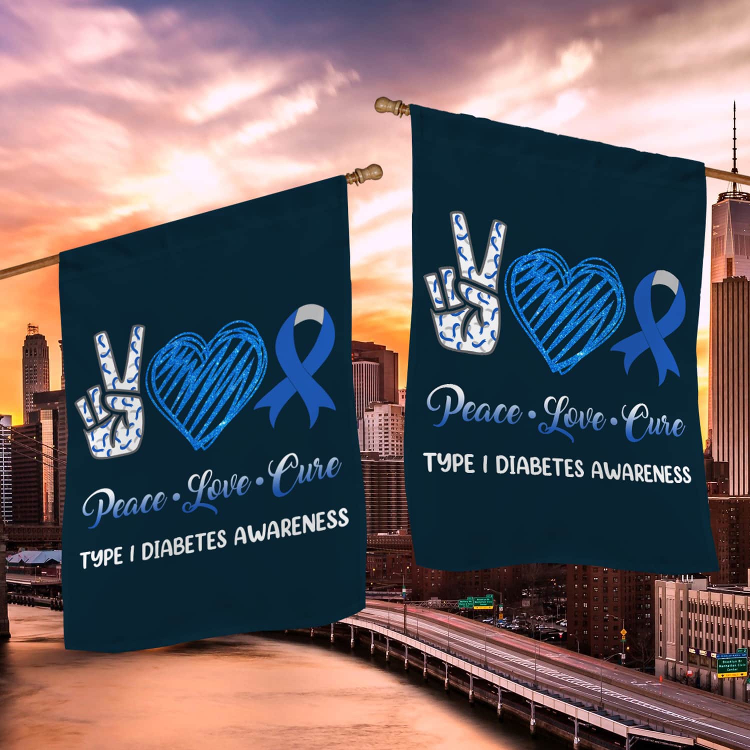 6KNG. Type 1 Diabetes-30x40 House Flag Mockup 2 Side-2