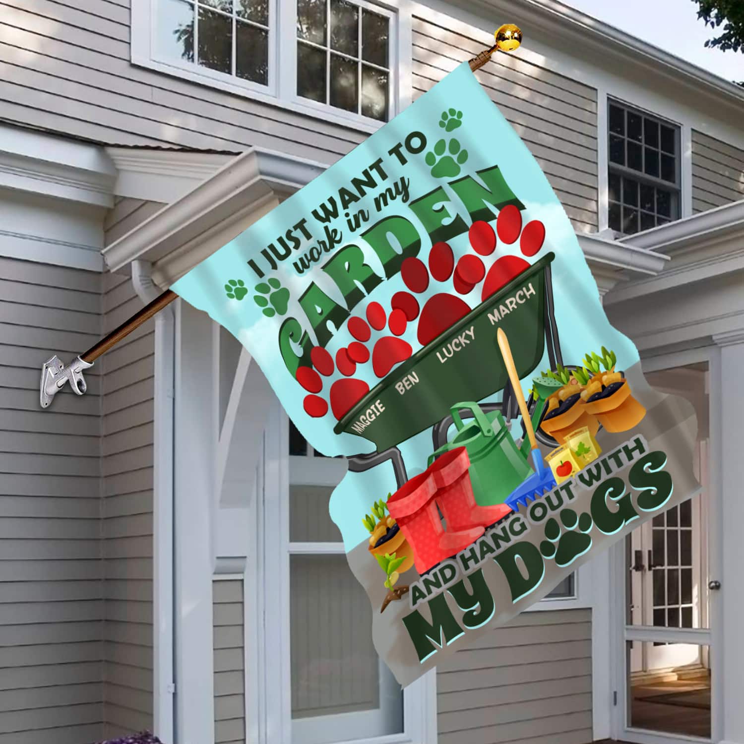 5KT. I Just Want To Work Garden Dog (Sample Design) House Flag Mockup 6