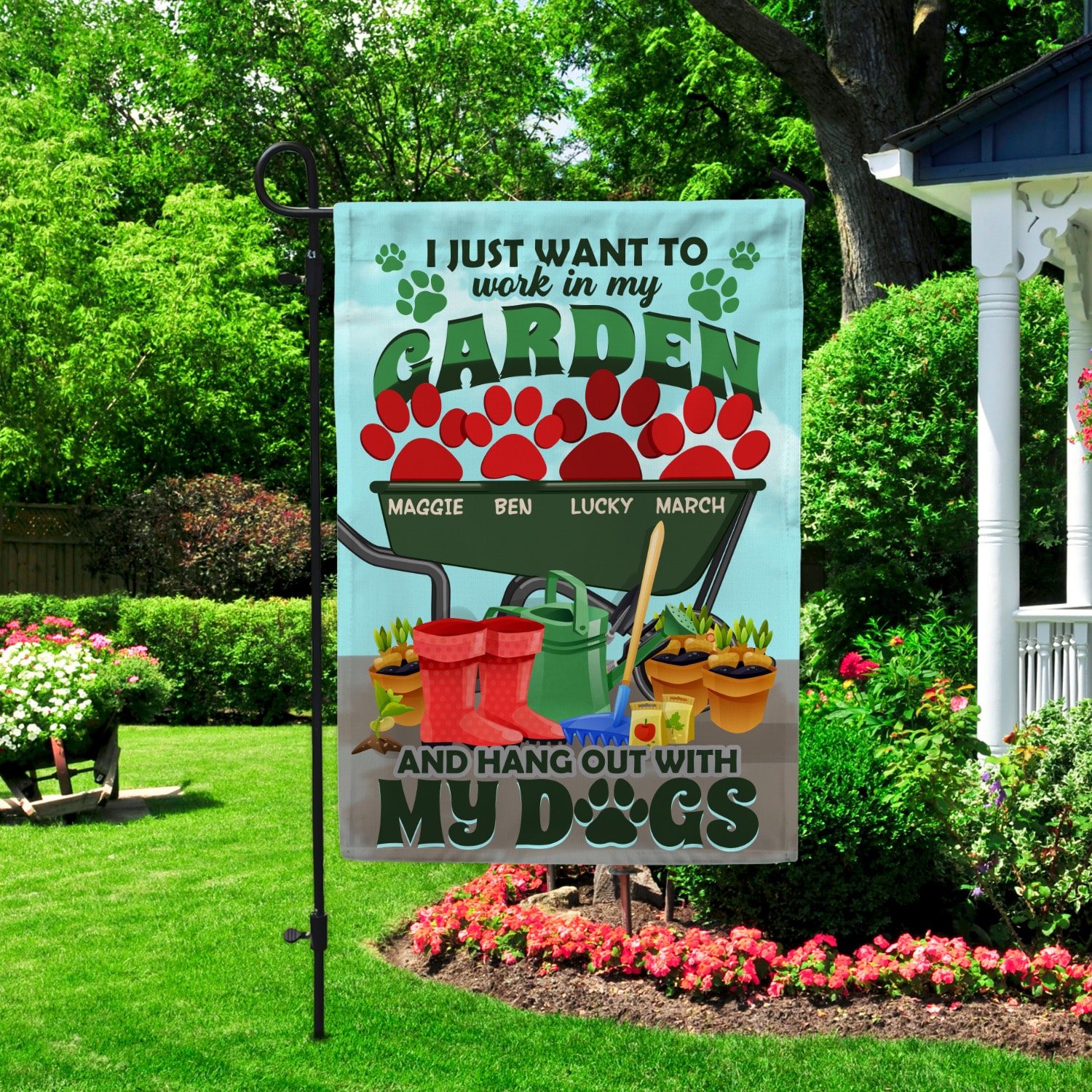 5KT. I Just Want To Work Garden Dog (Sample Design) Garden Flag Mockup 2