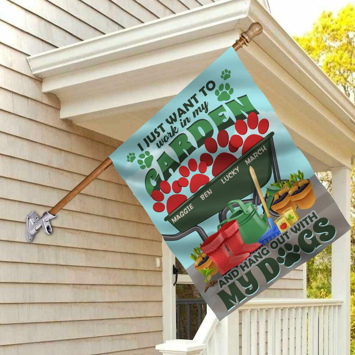 5KT. I Just Want To Work Garden Dog (Sample Design) House Flag Mockup 2