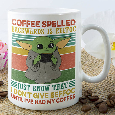 Vintage Baby Yoda Coffee Spelled Backwards Is Eeffoc Coffee Mug - Funny Coffee Lover Travel Bottle