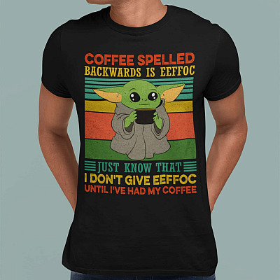 Alternative view of Vintage Baby Yoda Coffee Spelled Backwards Is Eeffoc T-shirt - V-neck - Funny Coffee Lover Shirt