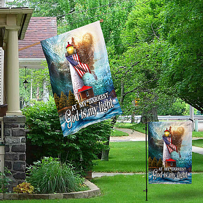 Alternative view of At My Darkest God Is My Light Lighthouse American Outdoor House Flag - Jesus Lover Home Garden Flag