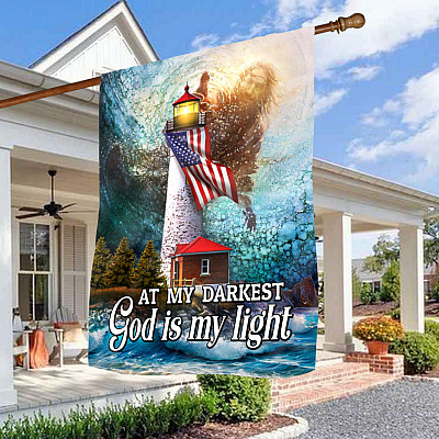 At My Darkest God Is My Light Lighthouse American Outdoor House Flag - Jesus Lover Home Garden Flag