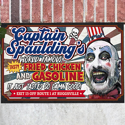 Captain Spaulding's World Famous Tasty Fried Chicken and Gasoline Doormat - Halloween Character Indoor Outdoor Doormat