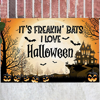 It's Freakin' Bats I Love Halloween House Doormat - Outdoor Indoor Doormat - Funny Halloween Doormat