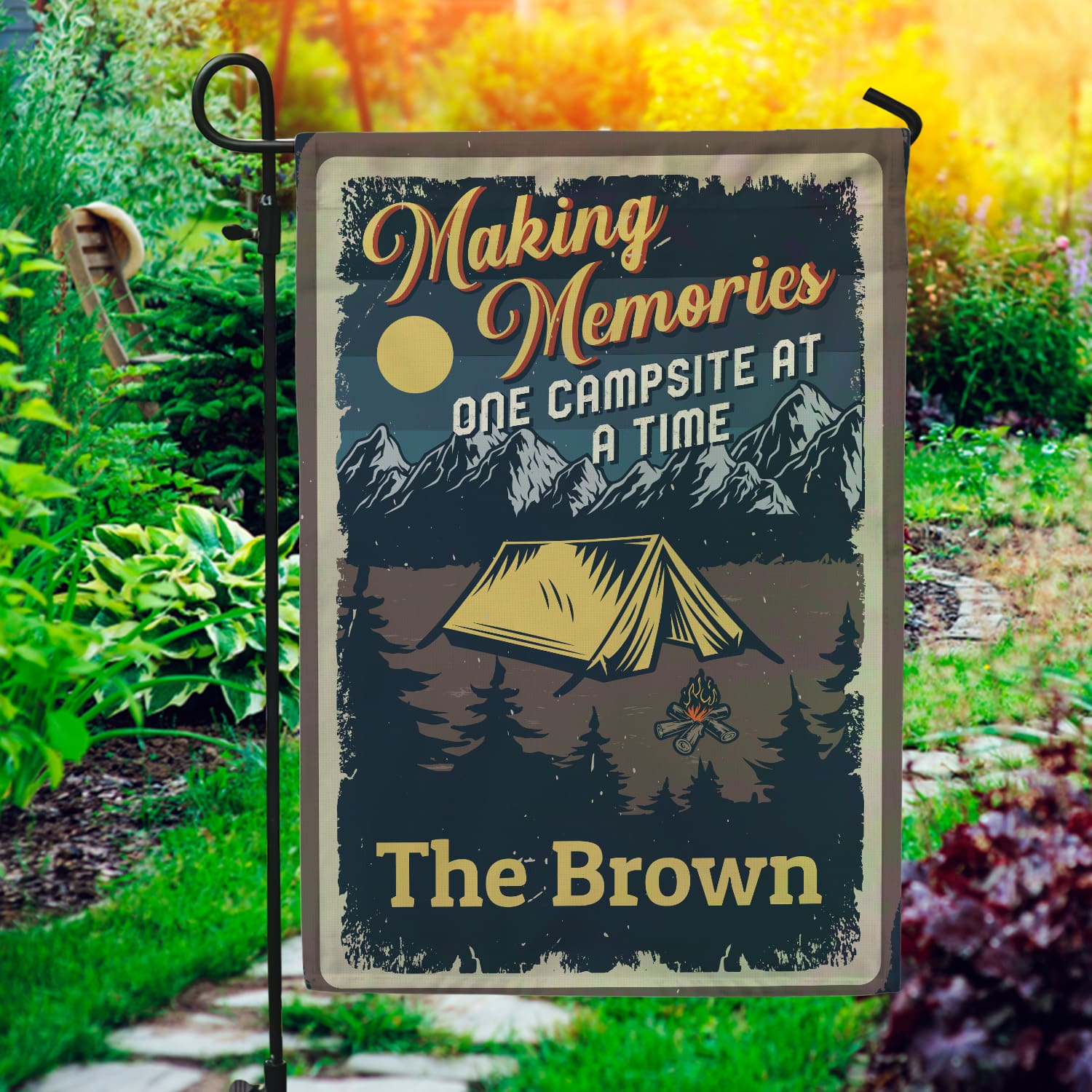 5NH. Making Memories-sample design Garden Flag Mockup 1