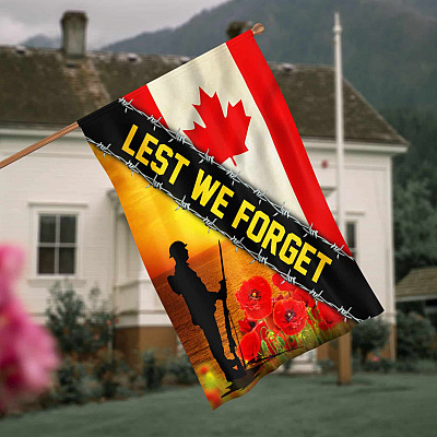 Lest We Forget Memorial Day Poppy Remembrance Day Canada Flag Decorative Garden Flag - House Flag