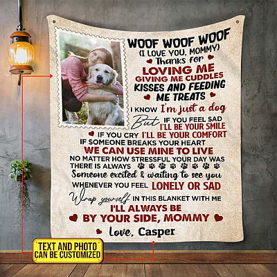 Personalized Photo Woof Woof Woof Thanks For Loving Me Fleece Blanket - Premium Sherpa Blanket - Custom Photo For Dog Mom Gift