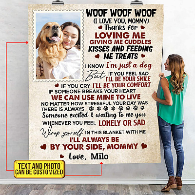 Alternative view of Personalized Photo Woof Woof Woof Thanks For Loving Me Fleece Blanket - Premium Sherpa Blanket - Custom Photo For Dog Mom Gift