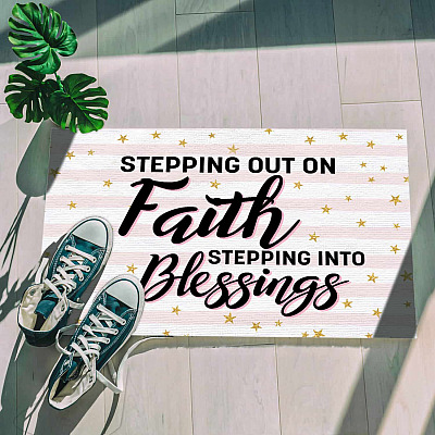 Stepping Out On Faith Stepping Into Blessings Funny Indoor Outdoor Decorative Doormat