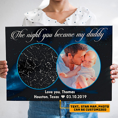 Alternative view of The Night You Became My Daddy Personalized Star Map Photo Canvas - Custom Constellation Newborn Baby Name Gift Canvas Wall Art - Newly Parent Gift