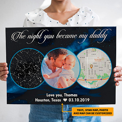 Alternative view of The Night You Became My Daddy Personalized Star Map & Street Map Photo Canvas - Custom Image Constellation Newborn Baby Gift Canvas Wall Art
