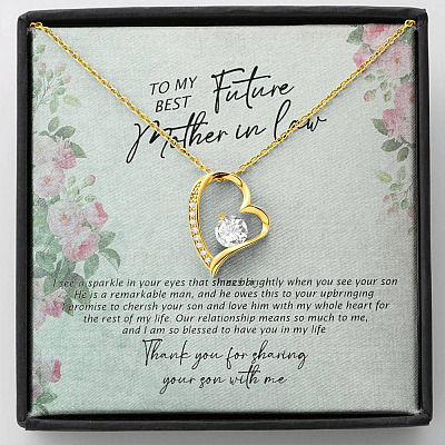 To My Best Future Mother In Law Thank You For Sharing Your Son With Me Double Hearts Necklace - Forever Love Necklace (18K Yellow Gold)